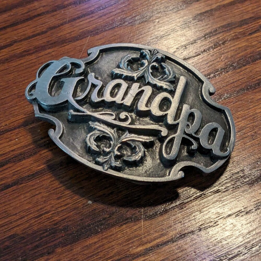 GRANDPA 1988 Vintage Belt Buckle Deep Cast Pewter A-80 by Siskiyou USA Excellent